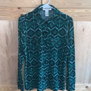 Brownstone Studio greenish dressy westerny style blouse shirt size S